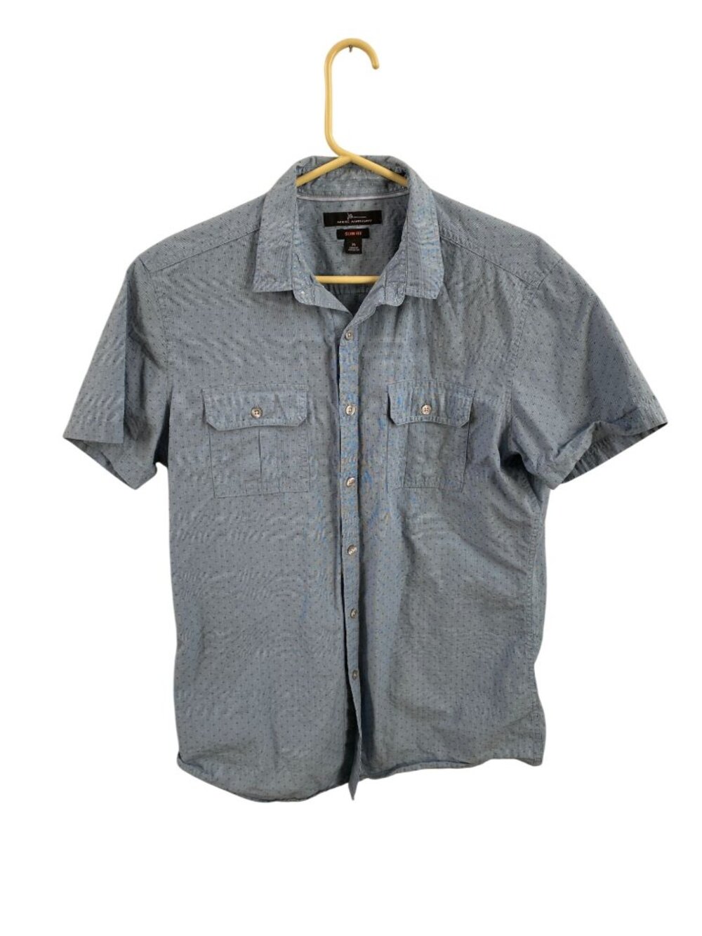 Marc Anthony Slim Fit Short Sleeve Button-Up Shirt Blue Polka Dot Mens M Cotton